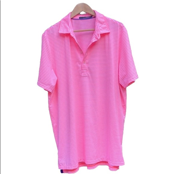 Ralph Lauren RLX neon pink and white striped men’s polo shirt, Size XL (J1001) - Picture 2 of 13
